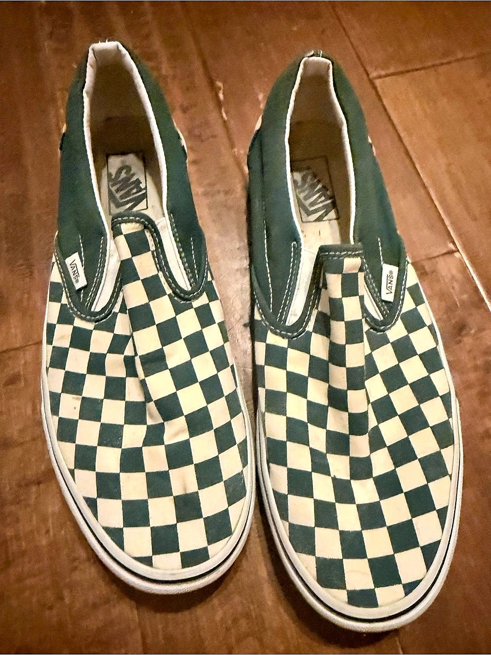 Vans Classic Slip-On Checkerboard Sneakers Green & White US 9